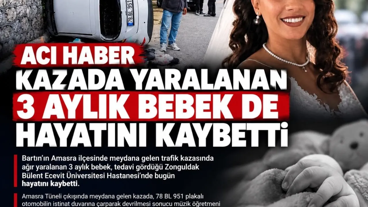 AMASRA’DA MEYDANA GELEN KAZADA YARALANAN 3 AYLIK BEBEK DE HAYATINI KAYBETTİ