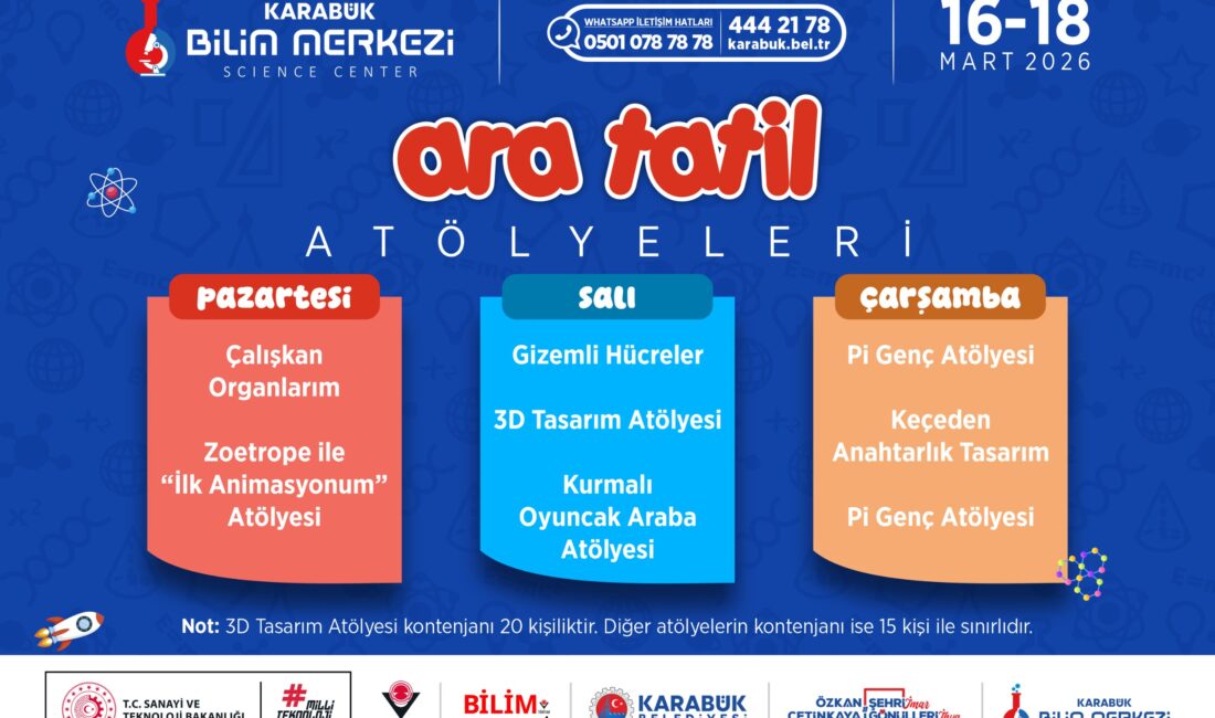 Karabük Belediyesi bünyesinde faaliyet gösteren Karabük Bilim Merkezi, ara tatil